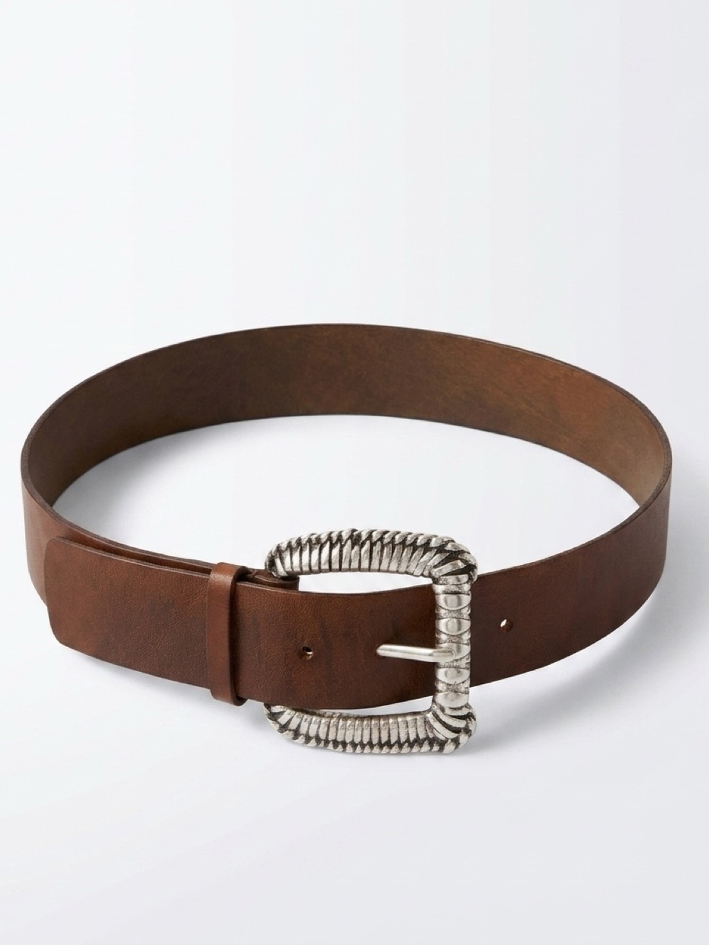 Carrie Forbes & Ibel Leather 1.5”Belt, woven silver-tone Ibel buckle, 35-39,GUC